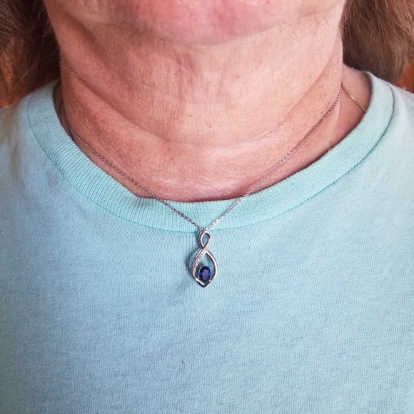 Blue Sapphire and White Sapphire Miabella Pendant Necklace Solid Silver Chain - Picture 3 of 14